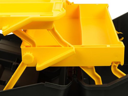The STANLEY® Essentials Cantilever Toolbox features a 3 tier compartment system that unfolds as the box is opened, allowing for hassle-free access to contents. There are two organiser compartments built within the top of the lid that can be used to store small parts.Fitted with an ergonomic handle and secure metal front latches for easy opening and closing of the lid. A top padlock eye has been included to keep your items safe and secure. Designed for DIYers and anyone that would require customised storage around the home.Specification:Dimensions: 490 x 285 x 255mmMax. Load: 22kg