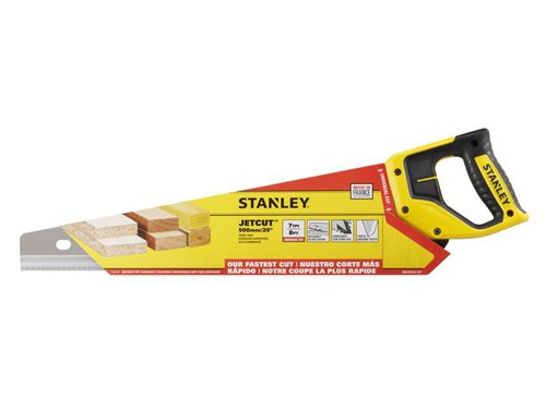 The Stanley Tools Jet Cut Rough Handsaw features three cutting edges for faster and smoother cutting. Ideal for cutting softwood, plasticized chipboard and PVC.Fitted with a bi-material handle for increased comfort and control. The handle also features markers for 45° and 90°.