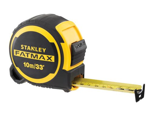 The Stanley FatMax® Next Generation Tape is built to withstand the most extreme jobsite environments. Equipped with patented Twin-Core™ technology for a compact case design that takes up less space on your tool belt.Measurements have been printed on both sides of the blade making it easier to read, especially in overhead measurements or in awkward spaces. With an abrasion-resistant blade coating, the first 20cm is treated with a BladeArmor® for enhanced protection against kinking or tearing in the most vulnerable part of the blade. It offers a greater reach, up to 4.9m of stand-out, so you can measure confidently from a distance, even when working alone.Ergonomically engineered to fit comfortably in the palm of your hand. A bi-material casing provides exceptional grip. The flat base ensures more stability on work surfaces. Fitted with an easy-to-use lock mechanism that engages and disengages with ease and holds strong when locked.A lanyard tether reduces the risk of dropping when working at heights. It's also fitted with a screw-free belt clip.Accuracy: EC Class II1 x STANLEY FatMax® Next Generation Tape 10m/33ft (Width 32mm).