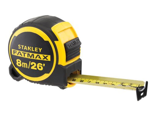 The Stanley FatMax® Next Generation Tape is built to withstand the most extreme jobsite environments. Equipped with patented Twin-Core™ technology for a compact case design that takes up less space on your tool belt.Measurements have been printed on both sides of the blade making it easier to read, especially in overhead measurements or in awkward spaces. With an abrasion-resistant blade coating, the first 20cm is treated with a BladeArmor® for enhanced protection against kinking or tearing in the most vulnerable part of the blade. It offers a greater reach, up to 4.9m of stand-out, so you can measure confidently from a distance, even when working alone.Ergonomically engineered to fit comfortably in the palm of your hand. A bi-material casing provides exceptional grip. The flat base ensures more stability on work surfaces. Fitted with an easy-to-use lock mechanism that engages and disengages with ease and holds strong when locked.A lanyard tether reduces the risk of dropping when working at heights. It's also fitted with a screw-free belt clip.Accuracy: EC Class II1 x STANLEY FatMax® Next Generation Tape 8m/26ft (Width 32mm).
