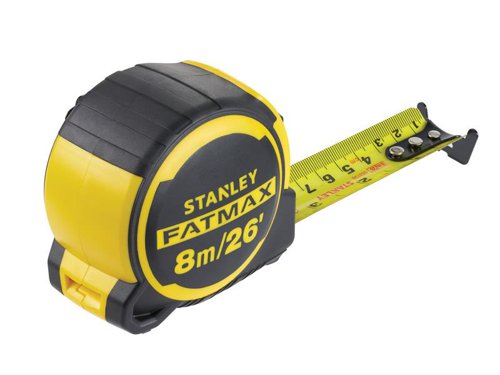 The Stanley FatMax® Next Generation Tape is built to withstand the most extreme jobsite environments. Equipped with patented Twin-Core™ technology for a compact case design that takes up less space on your tool belt.Measurements have been printed on both sides of the blade making it easier to read, especially in overhead measurements or in awkward spaces. With an abrasion-resistant blade coating, the first 20cm is treated with a BladeArmor® for enhanced protection against kinking or tearing in the most vulnerable part of the blade. It offers a greater reach, up to 4.9m of stand-out, so you can measure confidently from a distance, even when working alone.Ergonomically engineered to fit comfortably in the palm of your hand. A bi-material casing provides exceptional grip. The flat base ensures more stability on work surfaces. Fitted with an easy-to-use lock mechanism that engages and disengages with ease and holds strong when locked.A lanyard tether reduces the risk of dropping when working at heights. It's also fitted with a screw-free belt clip.Accuracy: EC Class II1 x STANLEY FatMax® Next Generation Tape 8m/26ft (Width 32mm).