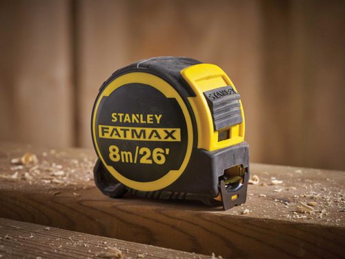 The Stanley FatMax® Next Generation Tape is built to withstand the most extreme jobsite environments. Equipped with patented Twin-Core™ technology for a compact case design that takes up less space on your tool belt.Measurements have been printed on both sides of the blade making it easier to read, especially in overhead measurements or in awkward spaces. With an abrasion-resistant blade coating, the first 20cm is treated with a BladeArmor® for enhanced protection against kinking or tearing in the most vulnerable part of the blade. It offers a greater reach, up to 4.9m of stand-out, so you can measure confidently from a distance, even when working alone.Ergonomically engineered to fit comfortably in the palm of your hand. A bi-material casing provides exceptional grip. The flat base ensures more stability on work surfaces. Fitted with an easy-to-use lock mechanism that engages and disengages with ease and holds strong when locked.A lanyard tether reduces the risk of dropping when working at heights. It's also fitted with a screw-free belt clip.Accuracy: EC Class II1 x STANLEY FatMax® Next Generation Tape 8m/26ft (Width 32mm).