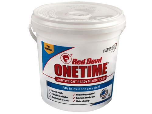 Red Devil Onetime® Filler is a specially formulated, premium, lightweight filler which comes ready mixed. It spreads easily, is paintable within minutes and won't shrink or crack. No sanding is required.The filler is suitable for interior and exterior use and cleans up easily with water.Size: 4 litre.