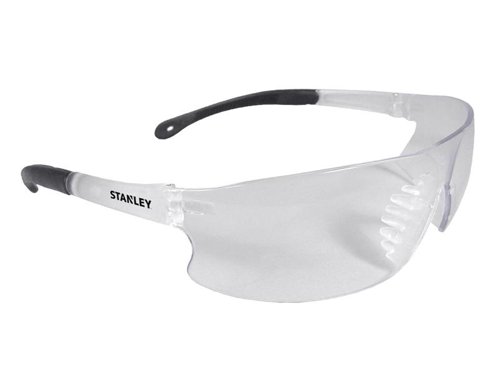 The Stanley SY120 Safety Glasses are fitted with polycarbonate lenses. They have a lightweight design with rubber-tipped temples and a soft rubber nosepiece for a secure, comfortable fit.Conform to EN 166 standards.1 x Pair of Stanley SY120-1D Safety Glasses - Clear
