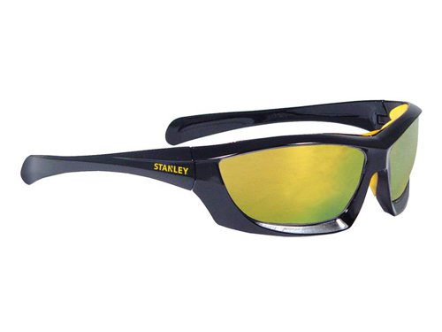 STANLEY® SY180 Full Frame Protective Eyewear with durable polycarbonate lens. Fitted with a soft rubber brow-pad and nosepiece. The temples are also rubber-tipped to further increase wearer comfort.99.9% UVA protection.1 x Pair of Stanley SY180-YD Full Frame Protective Eyewear - Yellow Mirror