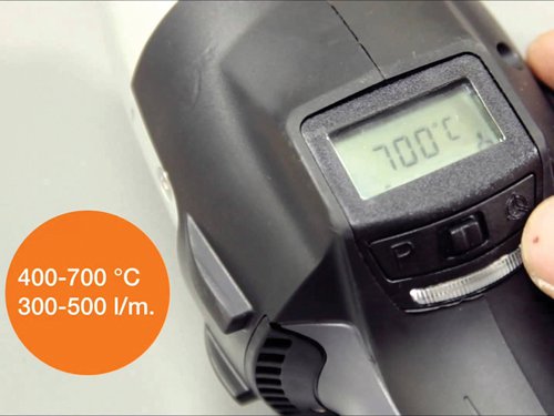 The Steinel HG2620E Barrel Heat Gun is electronically controlled with infinite digital temperature adjustment via its joystick to provide excellent performance and precision. Airflow rate is also continuously adjustable.  Features an LCD display showing the temperature in 10°C steps. Its residual heat indicator ensures maximum working safety and the integrated thermal cut-out prevents overheating. In addition, an integrated fine dust filter, ergonomically shaped handle and magnesium guard sleeve ensure work safety. Its brushless motor is rated for 10,000 hours operation.  This tool is very user-friendly when it comes to servicing; both the element and the power cord can be easily changed by the user on site.  Comes in a large, robust carry case, suitable to fit in many of the nozzles and other accessories.  Specification:  Input Power: 2,300W/1,650WAir Flow: 150-500 L/min.Air Temperature: 50-700°CWeight: 0.84kg1 x Steinel HG2620E Barrel Heat Gun 1,650W 110V Version