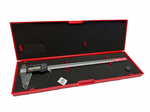 The Starrett Fractional Display Caliper is lightweight, comfortable, and easy to use. Made from hardened stainless steel, it has a slim profile and a clear LCD display, reads 0.01mm, .0005in or 1/64in. The display includes function buttons for zeroing and unit switching (mm, inch, F).A fine adjustment thumb wheel allows for easy measuring and a lock screw to secures the slide position. To save battery life it has an auto-off after 5 minutes. It also features a low battery warning system with flashing display and a USB port for data output.Comes with: a battery cover wrench for easy access and a hardwearing case. Conforms to DIN862 standard.Specifications:Power: Single SR44/LR44 Long-life Battery.Max. Measuring Speed: 1.5m/sec or 60in/sec.1 x Starrett Fractional Display Caliper 300mm.