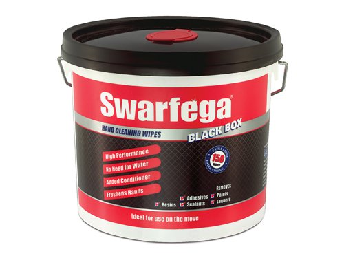 Swarfega Black Box® Heavy-Duty Trade Hand Wipes remove paint, seam sealers and resins. Impregnated with a hi-tech silicone free formulation. For use in the paintshop or at the mobile work station.Contains 150 wipes.