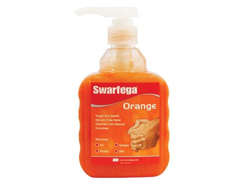 This Swarfega Orange is an advanced formulation, solvent-free, heavy-duty hand cleaner containing natural scrubbers for a deep down cleaning action and moisturiser to help care for skin.Removes ingrained oil, grease and general grime. The pump provides controlled dosages, and prevents the product from cross-contamination. One push is enough for an effective hand wash.1 x Swarfega Orange Hand Cleaner Pump Bottle 450ml.