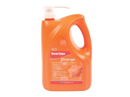 This Swarfega Orange is an advanced formulation, solvent-free, heavy-duty hand cleaner containing natural scrubbers for a deep down cleaning action and moisturiser to help care for skin.Removes ingrained oil, grease and general grime. The pump provides controlled dosages, and prevents the product from cross-contamination. One push is enough for an effective hand wash.This Swarfega Orange is an advanced formulation, solvent-free, heavy-duty hand cleaner containing natural scrubbers for a deep down cleaning action and moisturiser to help care for skin.Removes ingrained oil, grease and general grime. The pump provides controlled dosages, and prevents the product from cross-contamination. One push is enough for an effective hand wash.Just as handy for home use.Specifications: Size: 4L.