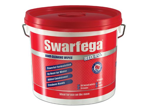 Swarfega Red Box® Heavy-Duty Trade Hand Wipes, the mobile washroom in a box. Heavy-duty wipes to remove oil and grease. For use in the workshop or at the work station and also for use by mobile workers.