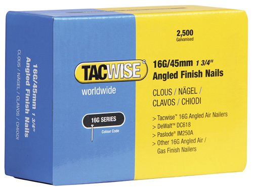 Tacwise 16G Angled Finish Nails63mm for DC618K (Pack 2500)