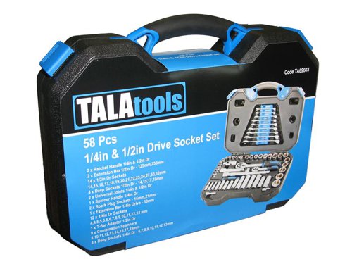 TAL 1/4in & 1/2in Drive Socket & Accessory Set, 58 Piece