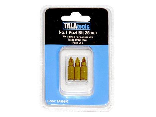 TAL TiN Coated Screwdriver Bits Pozidriv PZ1 25mm (Pack 3)