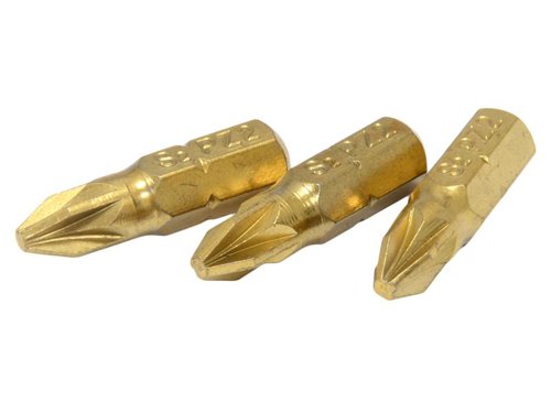 TAL TiN Coated Screwdriver Bits Pozidriv PZ2 25mm (Pack 3)