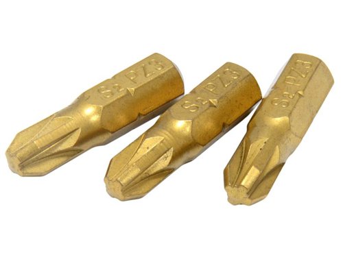 TAL TiN Coated Screwdriver Bits Pozidriv PZ3 25mm (Pack 3)