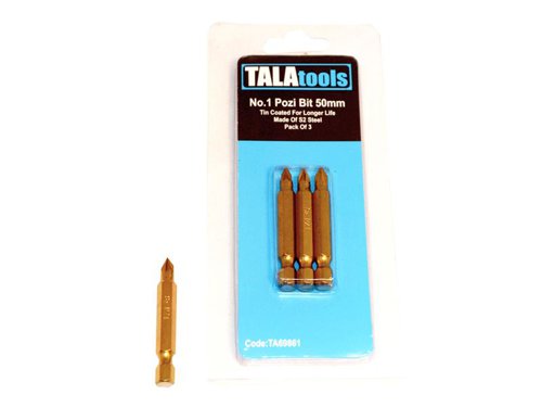 TAL TiN Coated Screwdriver Bits Pozidriv PZ1 50mm (Pack 3)