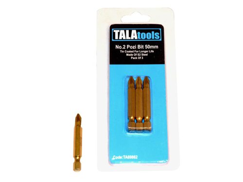 TAL TiN Coated Screwdriver Bits Pozidriv PZ2 50mm (Pack 3)