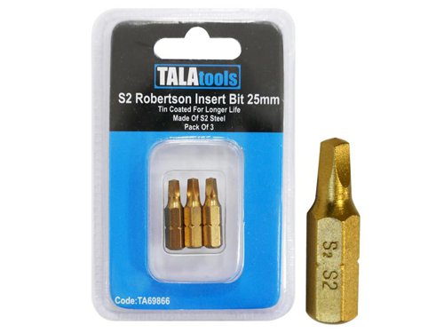 TAL TiN Coated Screwdriver Bits Robertson S2 25mm (Pack 3)