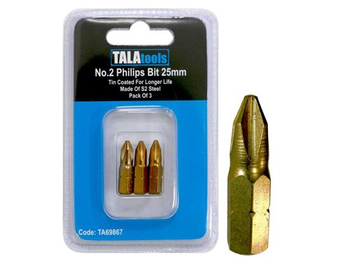 TAL TiN Coated Screwdriver Bits PH2 x 25mm (Pack 3)