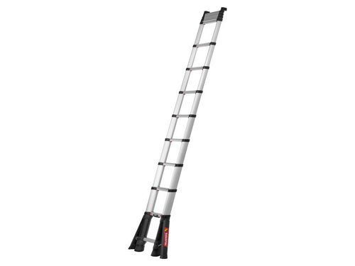 Telesteps Prime Line Telescopic Ladder with Stabilisers. The ladders triangular tube design increases strength and makes the ladder more resistant to twisting. Lightweight but strong, made of high quality anodised aluminium with glass fibre reinforced plastic fittings.The ladder is designed be used at a 75 degree leaning angle, angled rubber feet ensure you always have maximum surface contact. A rubber top section also helps to prevent sliding and limits damage to walls. Wide and level rungs minimise slipping and reduce fatigue. These rungs also feature grooved channels to disperse dirt, making the rungs safer. The red safety tabs make it easy to ensure every rung is locked before you use the ladder.Smart and safe unlocking, 'Slow Close' and Autostep® (2 push buttons for closing the ladder) help to prevent injuries. Due to its compact size, Prime Line is easy to transport in almost any vehicle. This also makes it easy to use in any working area, whether its a tight space or you need an elevator to get there.EN 131 and SP (RISE) certified.This Telesteps Prime Line Telescopic Ladder with Stabilisers has the following specifications:No. of Treads: 13.Extended Length: 4.1m.Tread Width: 80mm.Working Height: 4.9m.Closed Length: 0.93m.Width: 0.56m.Weight: 17.4kg.