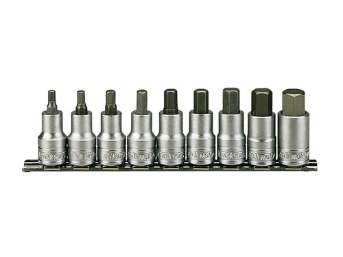 TEN 1/2in Drive M1212 Hex Socket Clip Rail Set, 9 Piece