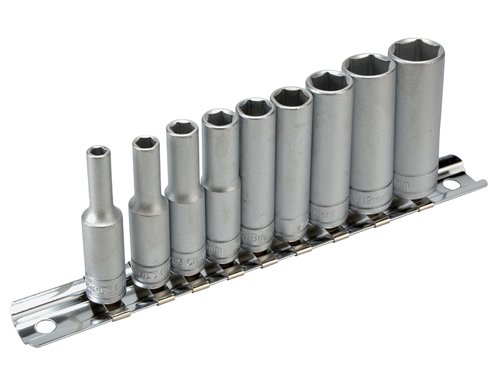 TEN M1407 Deep Socket Clip Rail Set of 10 Metric 1/4in Drive