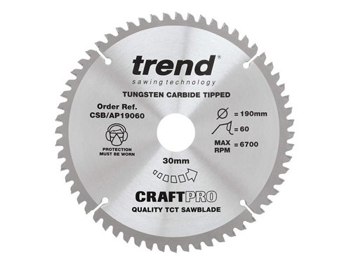 TRE CSB/AP19060 Craft Pro Saw Blade for Aluminium & Plastic 190 x 30mm x 60T