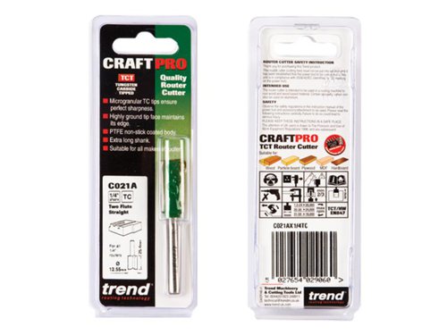 TRE C021 x 1/4 TCT Two Flute Cutter 12.55 x 25.4mm