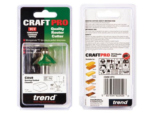 TRE C049 x 1/2 TCT Bearing Guided Chamfer Cutter 45° 12.7 x 32mm
