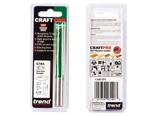 TRE C164 x 1/2 TCT Two Flute Cutter 12.7 x 63.0mm