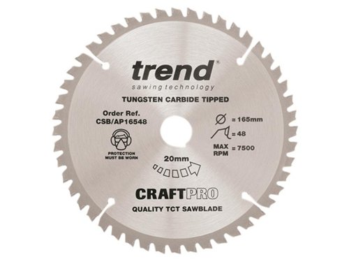 TRE CSB/AP16548 Craft Pro Saw Blade for Aluminium & Plastic 165 x 20mm x 48T