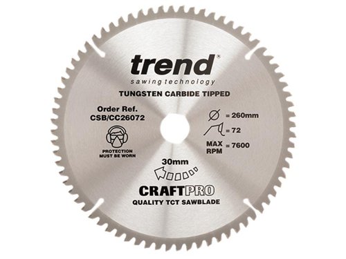TRE CSB/CC26072 CraftPro Mitre Saw Blade 260 x 30mm x 72T