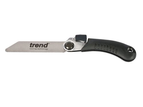 This Trend Folding Pocket Flush Saw is suitable for cutting dowels, plugs and dovetails.Manufactured in Japan, the non-set teeth can cut right at the surface without marking the surface, which makes it ideal for dowel trimming and dovetail joint trimming. The blade is 0.4mm thick, which allows flexibility to allow cutting flush with the surface. The 120mm blade has a fine polished finish with 22 TPI (1.15mm pitch) and cuts on the pull stroke and is made from high carbon steel with an impulse hardened edge for long life.The saw handle is made from soft touch elastomer-plastic and includes a hanging hole for easy storage in the workshop.