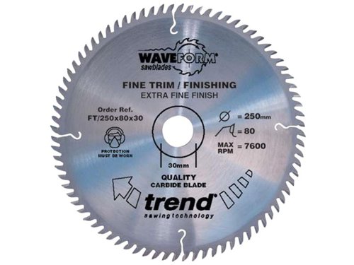 TRE WaveForm Fine Trim Saw Blade 250 x 30mm x 80T