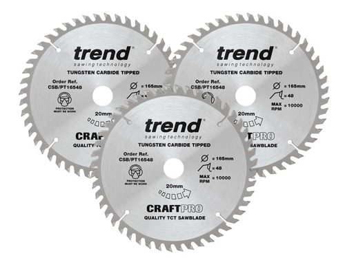 Trend CraftPro Panel Trim Saw Blade 165 x 20mm x 48T (Pack 3)