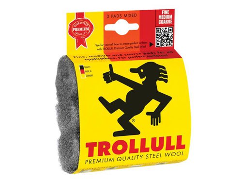 TRO770834 Trollull Steel Wool Pads, Assorted Grades (Pack 3)