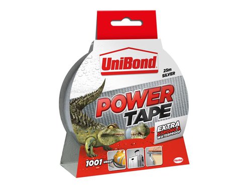 UniBond DIY Power Tape with triple layer technology. The top layer is waterproof and thus makes it the perfect helper in the garden or bathroom. The middle layer consists of a toughened fabric which makes the tape extra strong and resilient. The bottom layer provides an extra robust adhesive which sticks reliably to all surfaces.In addition, the adhesive tape is temperature resistant from -5°C to +70°C. Maximum comfort is provided due to the tape's tear-apart structure which negates the need for scissors. Suitable for multiple surfaces indoors and outdoors.1 x UniBond DIY Power Tape Silver 50mm x 25m.