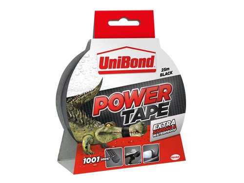 UniBond DIY Power Tape with triple layer technology. The top layer is waterproof and thus makes it the perfect helper in the garden or bathroom. The middle layer consists of a toughened fabric which makes the tape extra strong and resilient. The bottom layer provides an extra robust adhesive which sticks reliably to all surfaces.In addition, the adhesive tape is temperature resistant from -5°C to +70°C. Maximum comfort is provided due to the tape's tear-apart structure which negates the need for scissors. Suitable for multiple surfaces indoors and outdoors.1 x UniBond DIY Power Tape Black 50mm x 25m.