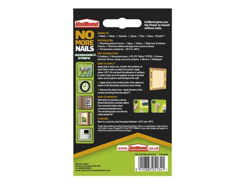UniBond No More Nails Indoor Removable Mounting Tape Strips (Pack of 10)