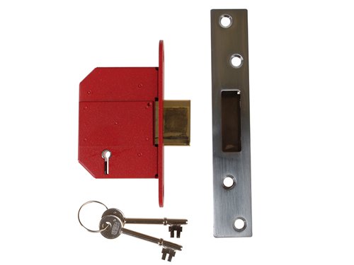 The Union 2100S StrongBOLT British Standard 5 lever mortice deadlock is ideal for timber doors hinged on the left or right and they are suitable for doors up to 54mm thick. The 20mm deadbolt is locked or unlocked by the key from either side, and gives a secure positive deadlocking and additional resistance against attack.2100S features an anti-pick, anti-saw and anti-drill security, chamfered bolt design that increases the performance of the lock under side load testing. The chamfer of the bolt also makes drilling attack more difficult. Supplied with covered escutcheon to match forend.The StrongBOLT series of locks are recommended by insurance companies, kitemarked to BS3621: 2007 (British Standard). They are also covered by a 10 Year guarantee.The radius inner forend for ease of installation, can be installed into many UK mortices without the need for additional carpentry or spoiling the edge of the door. The anti-pick and keyhole protection prevents forced entry by picking and the lock has hardened steel pins that provide resistance to attack from sawing.Striking Plate Finished to match forend.Face Plate Supplied with square face plate which covers a radius inner forend.Deadbolt with hardened steel rollers.Rebate Kit 2100REB 13mm or 26mm.Keying Groups Supplied to differ or to pass/keyed alike.Supplied with 2 steel nickel plated keys.Forend: Satin Chrome finishCase Size: 68mm x 89mm (2.5in)Backset: 45mm This is the measurement from the edge of the door to the centre of the keyhole.Boxed
