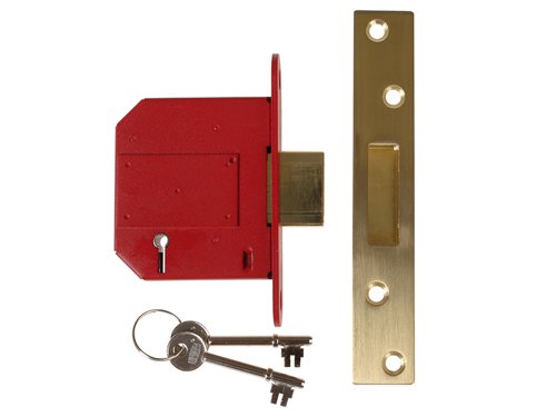 The Union 2100S StrongBOLT British Standard 5 lever mortice deadlock is ideal for timber doors hinged on the left or right and they are suitable for doors up to 54mm thick. The 20mm deadbolt is locked or unlocked by the key from either side, and gives a secure positive deadlocking and additional resistance against attack.2100S features an anti-pick, anti-saw and anti-drill security, chamfered bolt design that increases the performance of the lock under side load testing. The chamfer of the bolt also makes drilling attack more difficult. Supplied with covered escutcheon to match forend.The StrongBOLT series of locks are recommended by insurance companies, kitemarked to BS3621: 2007 (British Standard). They are also covered by a 10 Year guarantee.The radius inner forend for ease of installation, can be installed into many UK mortices without the need for additional carpentry or spoiling the edge of the door. The anti-pick and keyhole protection prevents forced entry by picking and the lock has hardened steel pins that provide resistance to attack from sawing.Striking Plate Finished to match forend.Face Plate Supplied with square face plate which covers a radius inner forend.Deadbolt with hardened steel rollers.Rebate Kit 2100REB 13mm or 26mm.Keying Groups Supplied to differ or to pass/keyed alike.Supplied with 2 steel nickel plated keys.Forend: Brass finishCase Size: 81mm x 89mm (3 in)Backset: 57mm This is the measurement from the edge of the door to the centre of the keyhole.Boxed