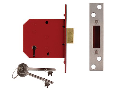 The Union 2101 5 lever mortice deadlocks are ideal for timber doors hinged on the left or right and the keys are suitable for doors up to 54mm thick. Deadbolt locked or unlocked by the key from either side.The 2101 features an anti-saw deadbolt and is supplied with covered escutcheon to match forend with the striking plate finished to match forend.Deadbolt Brass, with hardened steel rollersRebate Kit 2988 (13, 19 or 25mm sizes)Keying 600 standard differs (keys are not numbered for security purposes)A deadlock has a single deadbolt which is locked or unlocked and locked by means of a key from either side, whereas, a sashlock has both a deadbolt and a latch which is operated from either side by a lever handles.The security level of mortice deadlocks or sashlocks ranges from 2-5 levers. The higher the number of levers the more secure the lock is.Forend Finish: Brass (Striking Plate Security box type, finished to match forend)Case Size: 77.5mm x 70mm (3 in)Backset: 57mm This is the measurement from the edge of the door to the centre of the keyhole.Pack: Boxed