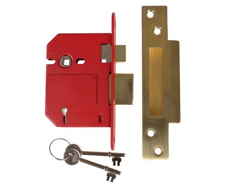 The Union 2200S StrongBOLT 5 lever mortice sashlock is ideal for timber doors hinged on the left or right and they are suitable for doors up to 54mm thick. The deadbolt is locked or unlocked by the key from either side with the 20mm deadbolt for secure positive deadlocking and additional resistance against attack.2200S features an anti-pick, anti-saw and anti-drill security, chamfered bolt design that increases the performance of the lock under side load testing. The chamfer of the bolt also makes drilling attack more difficult. Supplied with covered escutcheon to match forend.The StrongBOLT series of locks are recommended by insurance companies, kitemarked to BS3621: 2007 (British Standard). They are also covered by a 10 Year guarantee.The radius inner forend for ease of installation, can be installed into many UK mortices without the need for additional carpentry or spoiling the edge of the door. The anti-pick and keyhole protection prevents forced entry by picking and the lock has hardened steel pins that provide resistance to attack from sawing.Case Steel, red powder coat.Forend Stainless steel or brass finish.Striking Plate Finished to match forend.Face Plate supplied with square face plate which covers a radius inner forend.Deadbolt With hardened steel rollers.Latch Bolt Reversible.Follower 8mm square.Rebate Kit 2200REB 13mm or 26mm.Keying Groups Supplied to differ or to pass/keyed alike.Supplied with 2 steel nickel plated keys.Key Blank Number KB430.Finish: Polished BrassCase Size: 81mm x 109.6mm (3 in)Backset: 57mm This is the measurement from the edge of the door to the centre of the keyhole.Centre: 57mm This is the measurement from the centre of the follower, which operates the handles, to the centre of the keyhole. In the UK this is commonly 57mm.Boxed