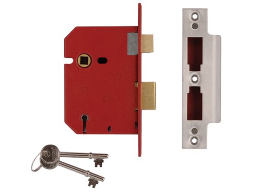 The Union 2201 5 lever sashlocks are ideal for timber doors hinged on the left or right and the keys are suitable for doors up to 54mm thick. The 12.5mm anti-saw deadbolt is locked or unlocked by the key from either side with the latch bolt withdrawn by a lever handle from either side. The latchbolt is easily reversible from outside of case.The 2201 is supplied with covered escutcheon to match forend with the striking plate finished to match forend. The lock is also pierced to accept bolt through furniture.Deadbolt Brass, with hardened steel rollersRebate Kit 2989 (13, 19 or 25mm sizes)Keying 600 standard differs (keys are not numbered for security purposes)A deadlock has a single deadbolt which is locked or unlocked and locked by means of a key from either side, whereas, a sashlock has both a deadbolt and a latch which is operated from either side by a lever handles.The security level of mortice deadlocks or sashlocks ranges from 2-5 levers. The higher the number of levers the more secure the lock is.Forend Finish: Satin Chrome (Striking Plate Security box type, finished to match forend)Case Size: 65mm x 108mm (2.5in)Backset: 44.5mm This is the measurement from the edge of the door to the centre of the keyhole.Centre: 57mm This is the measurement from the centre of the follower, which operates the handles, to the centre of the keyhole. In the UK this is commonly 57mm.Pack: Boxed