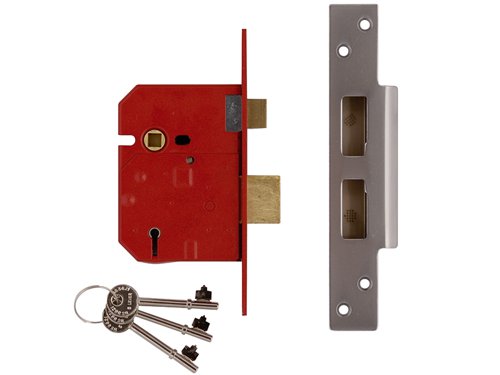 The Union 2234E 5 Lever British Standard Mortice sashlock is ideal for timber doors hinged on the left or right and the keys are suitable for doors up to 54mm thick. The 20mm deadbolt is locked or unlocked by the key from either side, for secure positive deadlocking and additional resistance against attack. This 2234E features an anti-pick, anti-saw and anti-drill security, Chamfered bolt design that increases the performance of the lock under side load testing. The chamfer of the bolt also makes drilling attack more difficult, Supplied with covered escutcheon to match forend. This lock has an unique pierced casing to accept bolt through door furniture.The 2234E series locks are recommended by insurance companies, kitemarked to BS3621: 2007 (British Standard). They are also covered by a 15 Year guarantee.Deadbolt Brass, with hardened steel rollersRebate Kit 2964 (13mm, 19mm or 25mm)Supplied with 3 steel nickel plated keysThe security level of mortice deadlocks or sashlocks ranges from 2-5 levers. The higher the number of levers the more secure the lock isForend Finish: Brass (Striking Plate Security box type, finished to match forend)Case Size: 79.5mm x 111mm (3in)Backset: 57.5mm This is the measurement from the edge of the door to the centre of the keyhole.Centre: 57mm This is the measurement from the centre of the follower, which operates the handles, to the centre of the keyhole. In the UK this is commonly 57mm.Pack: Boxed