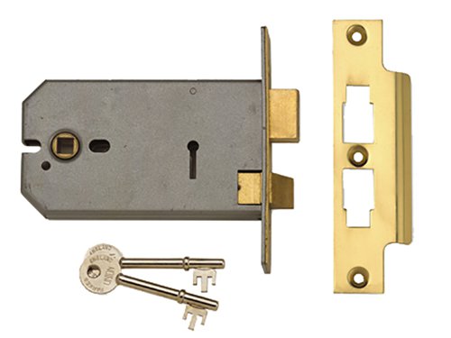 UNION 2077-5 3 Lever Horizontal Mortice Lock Polished Brass 124mm