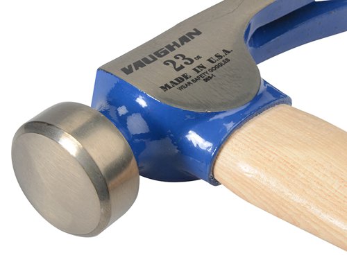 The Vaughan California Framing Hammer is a 650g (23 oz.) straight claw hammer with a high-grade hickory handle. The California Framer style head is fully polished and has a round neck and face. Forged from high-carbon steel.Made in the USA.The VAUCF1HC California Framing Hammer has the following specifications:Face type: Milled.Handle type: Curved.