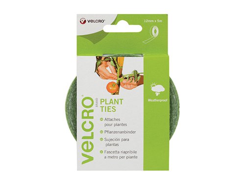 The VELCRO® Brand ONE-WRAP® Plant Ties are an easy-to-use, a no knots securing solution for staking and training. It is fully adjustable, durable and reusable. Simply wrap and press to secure, its soft lining ensures the tie does not cut into the stem as the plant grows. It is weatherproof and supplied as a cut to size roll.The kind and gentle to plants alternative to wire.How to use:Cut to length, allowing sufficient overlap for a secure hold.Wrap tie around plant.For added strength, increase overlap.SpecificationSize: 12mm x 5m.Colour: Green.