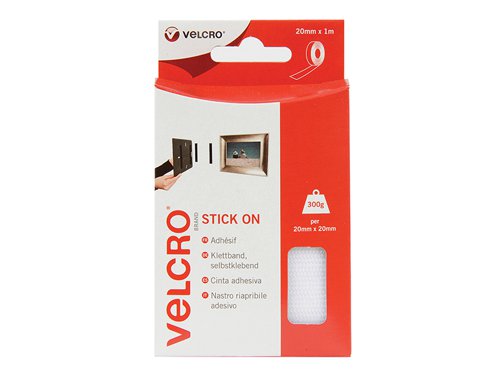 VEL VELCRO® Brand Stick On Tape 20mm x 1m White